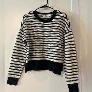 Aeropostale Black and White Striped Crew Neck Sweater